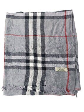 Pre-Owned Vintage Burberry Light Gray Black White Red Shawl Wrap Scarf Scarves